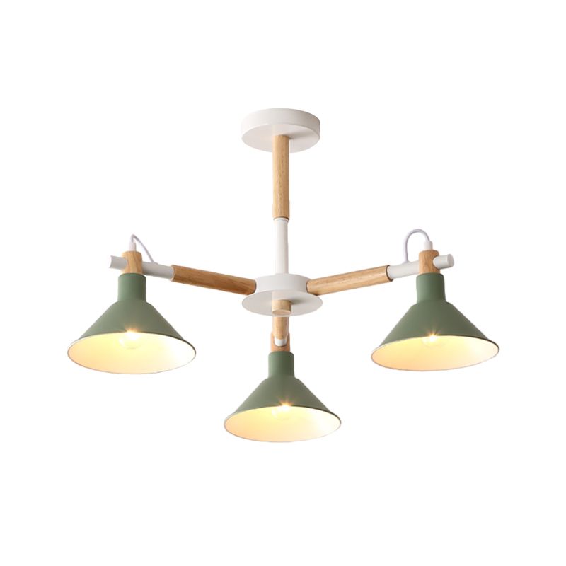 Macaroon hoorn vorm hanglampen 3 bollen metaal en houten hangende lamp voor eetkamer kinderslaapkamer