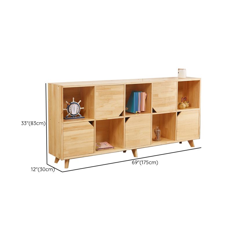 Contemporary Horizontal Shelf Bookcase Pine Bookshelf for Living Room