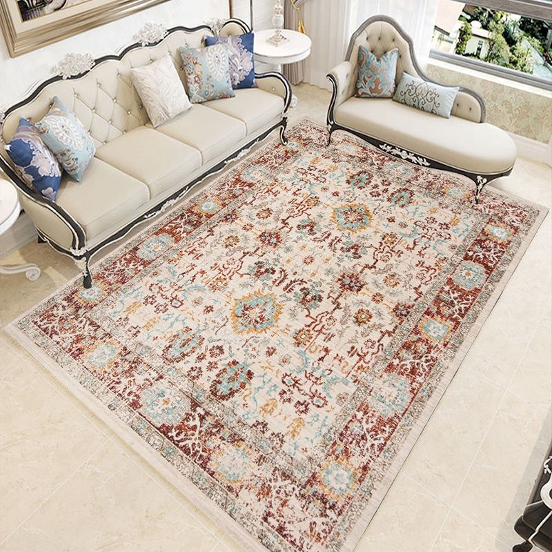 Dark Brown Rug Polyester Graphic Rug Non-Slip Backing Rug for Living Room