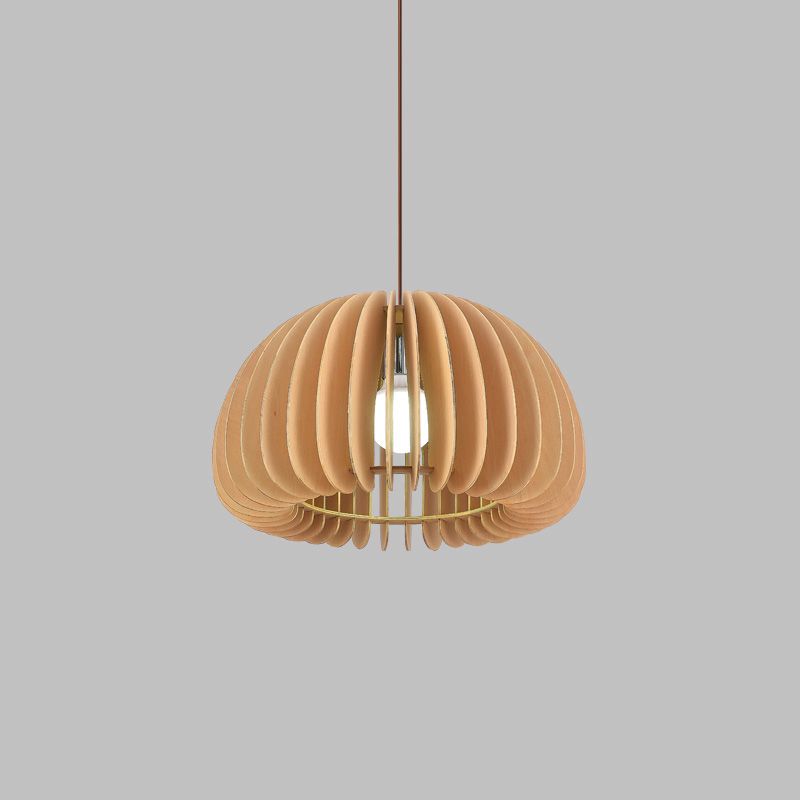 Solid Wood Pumpkin Pendant Light Nordic 1 Head Hanging Light for Dining Room