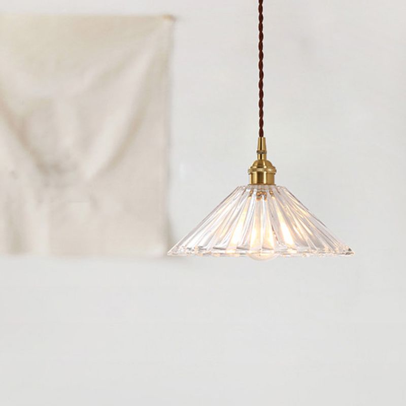Tapered Hanging Light Fixture Simplicity Style Glass Brass Pendant Lighting Fixture