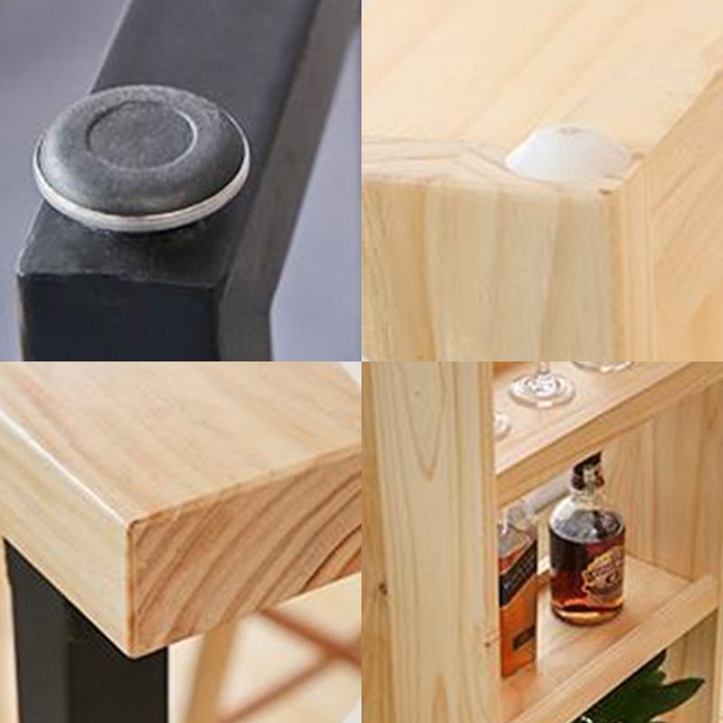 Industrial Pine Wood Bar Dining Table Rectangle Indoor Bistro Table with Shelf