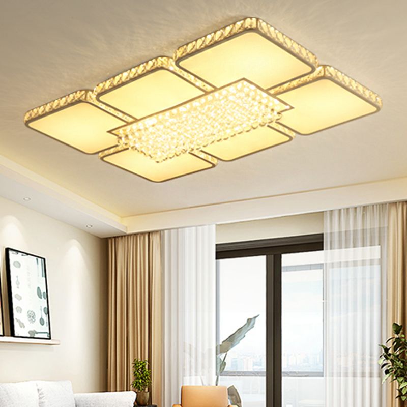 LED Kristall Flush Decke Licht zeitgenössisch weiß quadratisch Wohnzimmer Flush Mount Lampe in Weiß/Warm Licht