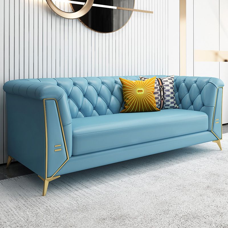 Contemporary 30.7" H Faux Leather Tufted Tuxedo Arm Sofa For Living Room