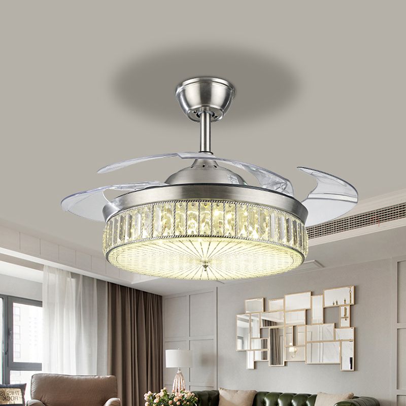 Minimalistische runde Anhängerlüfterbeleuchtung Kristall Wohnzimmer LED SEMI-Flush Deckenleuchte mit Fernbedienung