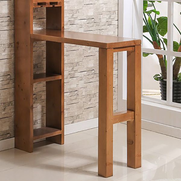 Brown Pine Wood Bistro Table with Storage Modern Pub Table for Living Room