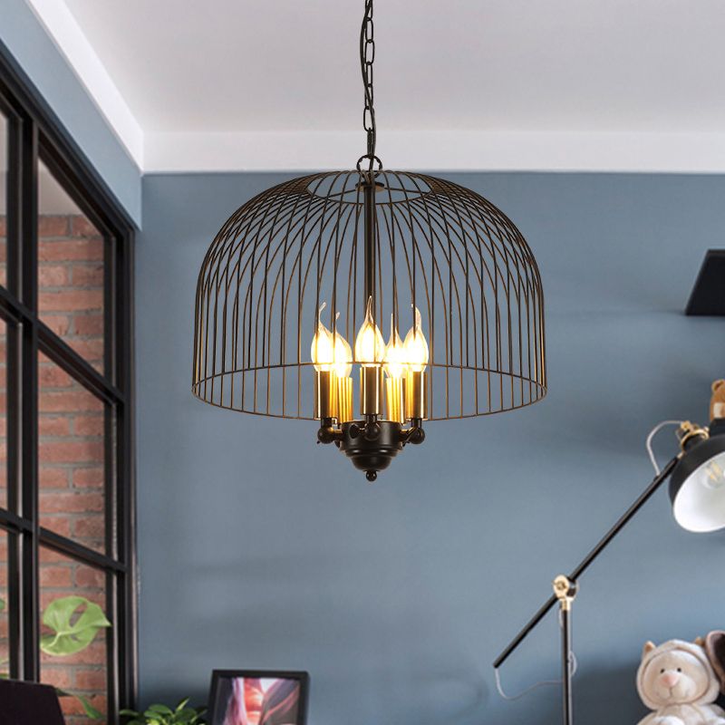 Birdcage eetkamer plafond kroonluchter klassieke metaal 5 lichten zwart hangende armatuur
