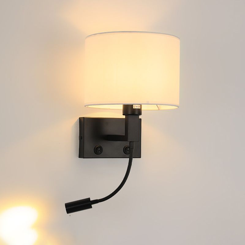 Modern Cylinder Wall Light Fixture Fabric 2 Lights Wall Sconce for Bedroom