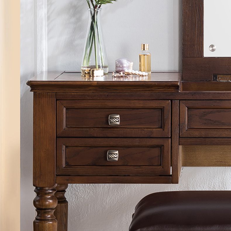 30.7" Height 2-Drawer Brown Solid Wood Dressing Table Mirror Makeup Vanity