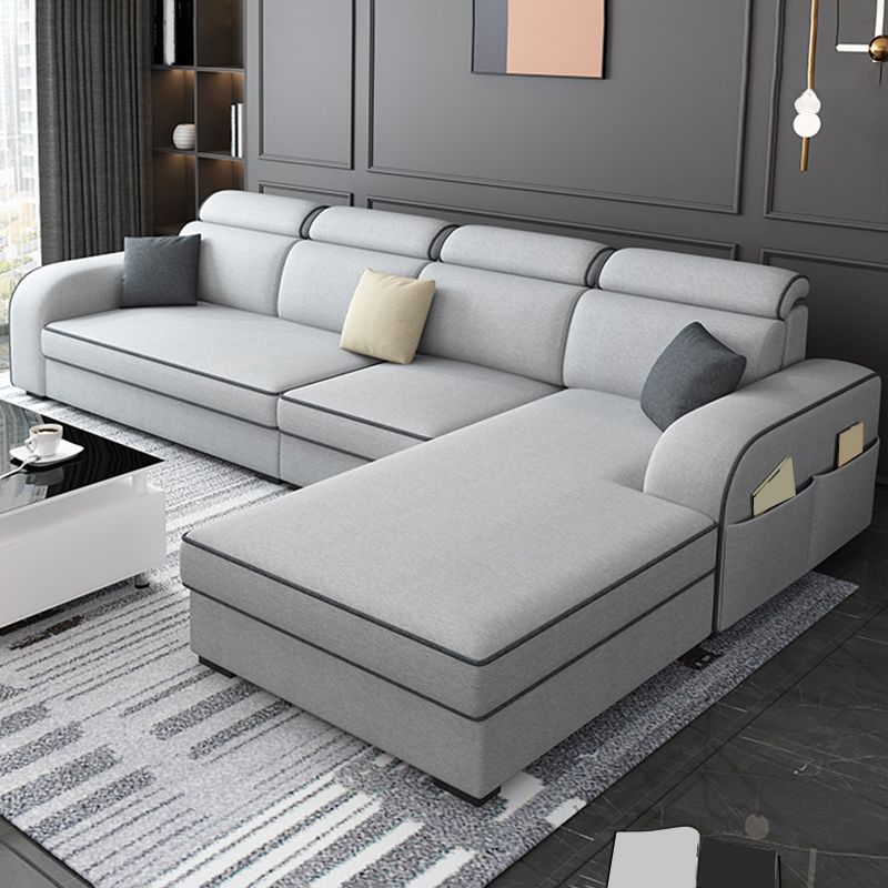 Light-grey Faux Leather Removable Cushions Square Arm Sectionals for Living Room