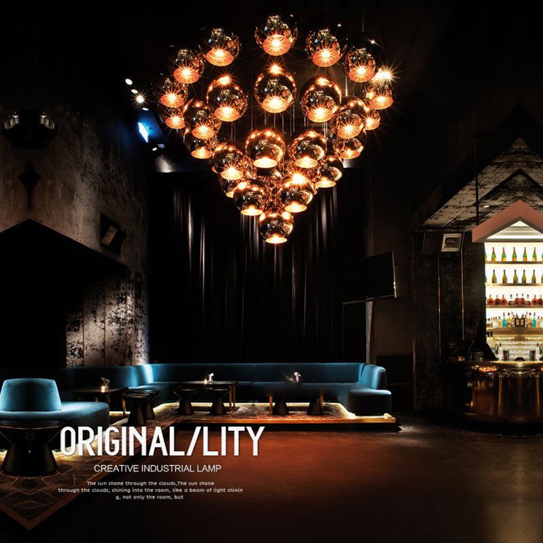 Elektroplattierte Spiegelglas Kugel Anhänger Lampe 1-Licht postmoderner Kleidungsgeschäft Dekoratives hängendes Licht