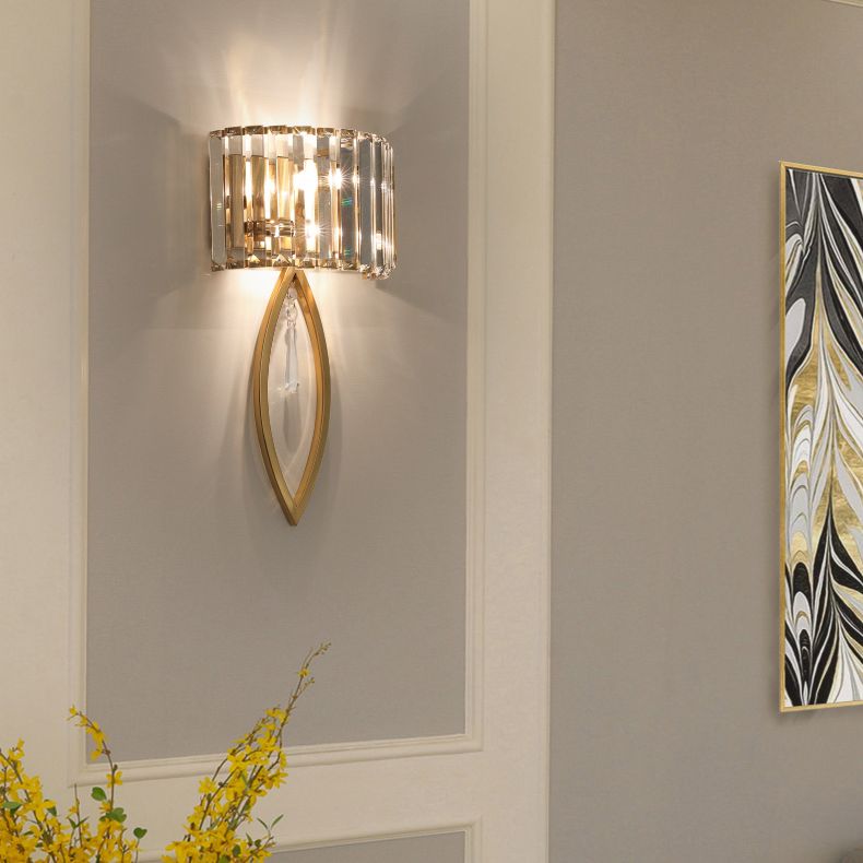Gold 2-Light Wall Lamp in Modern Luxury Style Titanium Wall Sconce with Crystal Shade