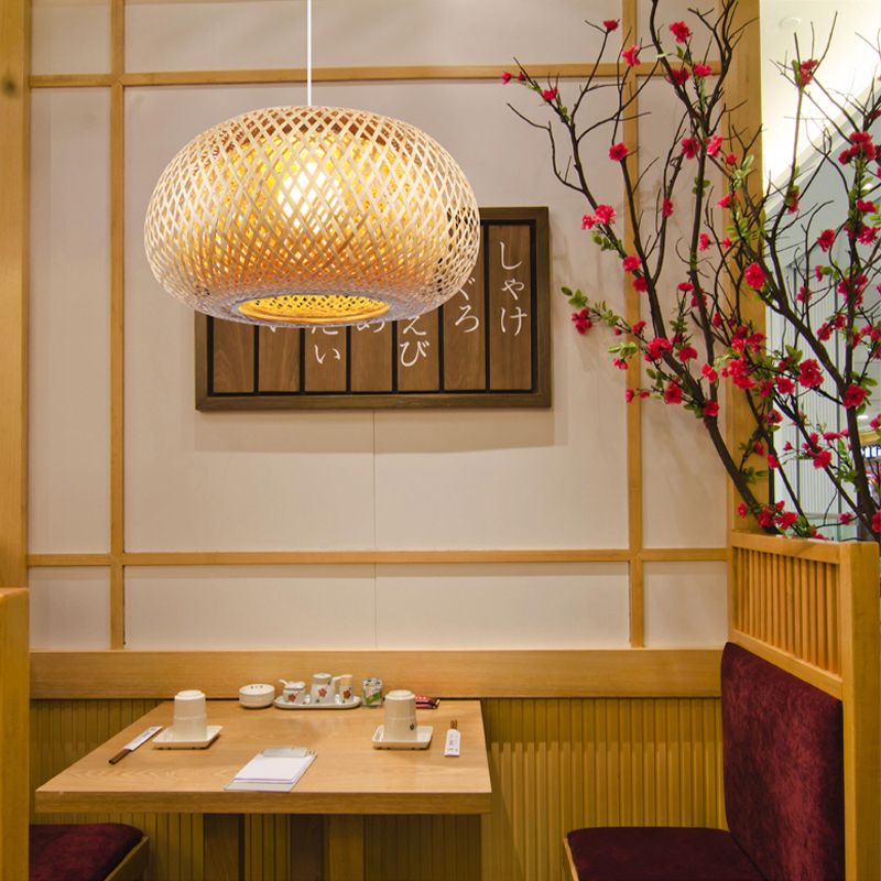 Bamboo Donut Suspension Pendant Contemporain 1 Head Wood Plafond plafond Light