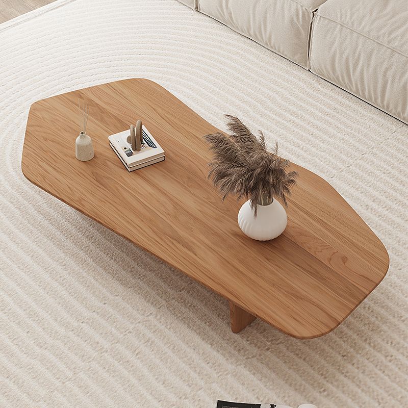 Solid Wood Coffee Table Free-Form Modern Cocktail Table with 2 Legs