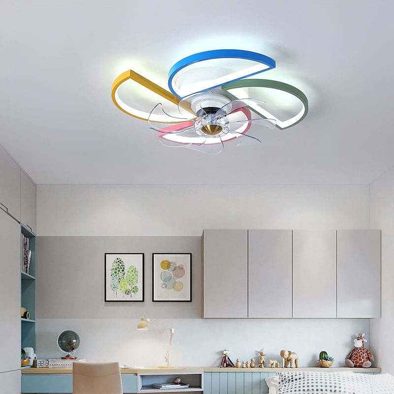 Macaron Style LED Ceiling Fan Light Fixture Shaded Semi Flush Light with Acrylic Shade for Kids Room