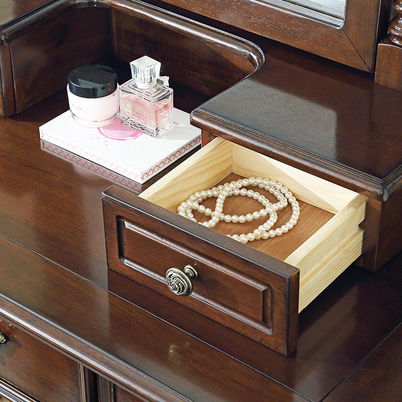 Traditional Makeup Vanity Desk Table with Drawer in Brown for Bedroom