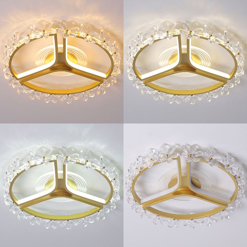 Lámpara de techo moderna de metal dorado y altura de montura de cristal transparente para sala de estar