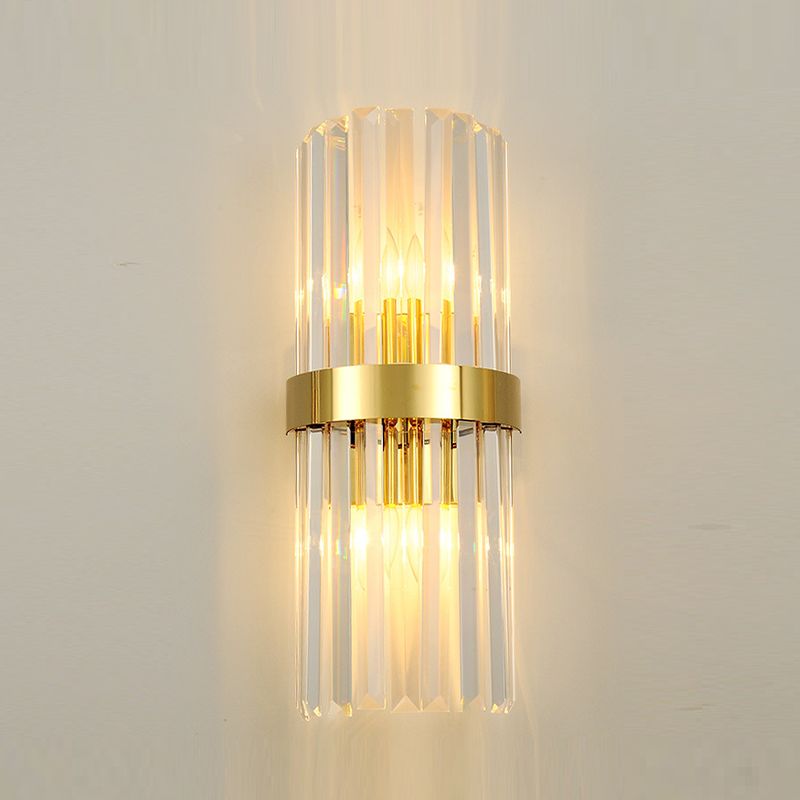 Crystal Half-Cylinder Shape Wall Sconce Modern Style 2 Lights Wall Light Fixture in Gold