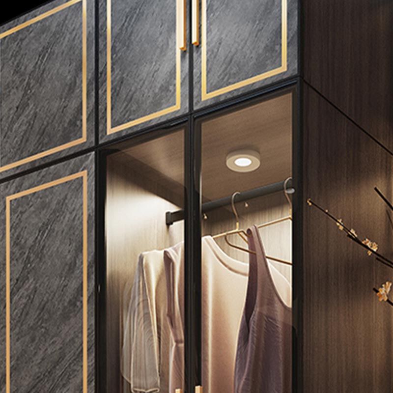 Mirrored Finish Cabinet with Grey Glass Doors Contemporary Interior Storage Cabinet