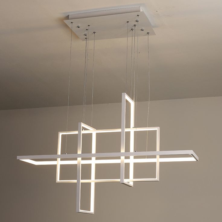 White Frame Rectangular Hanging Light Minimalism LED Acrylic Island Lighting Fixture