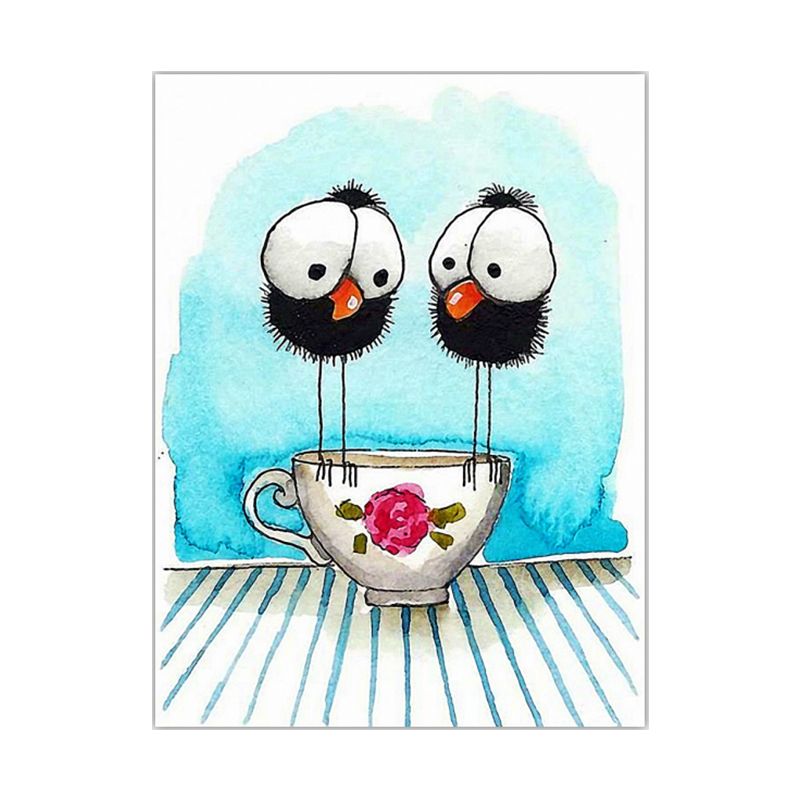 Childrens Art Birdies Painting Pastel Color Kids Bedroom Canvas Print, Textured Surface