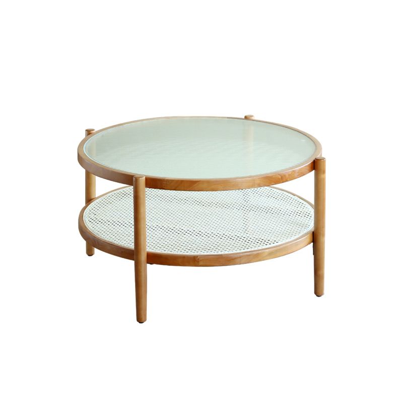 North European Wood/Glass Top Coffee Table Natural Round Cocktail Table