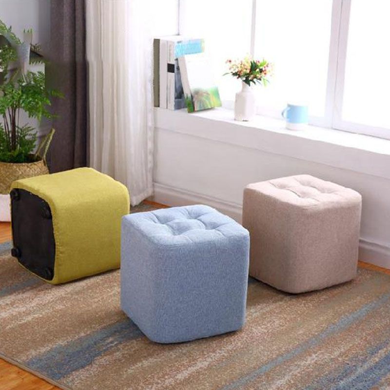 Modern Pouf Ottoman Cotton Fade Resistant Upholstered Tufted Square Ottoman