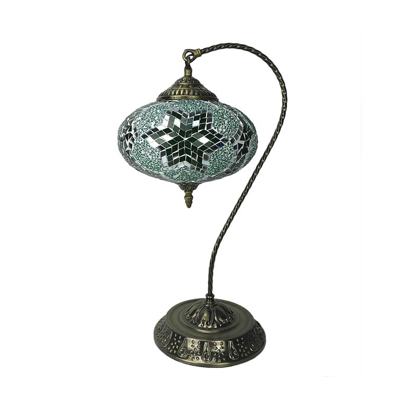 Décoratif oblong night clair tête simple tachée d'art en verre de table de table avec bras incurvé en jaune / bleu / vert