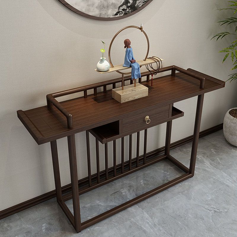 Solid Wood Console Table 1 Shelf Rectangle Accent Table for Hall