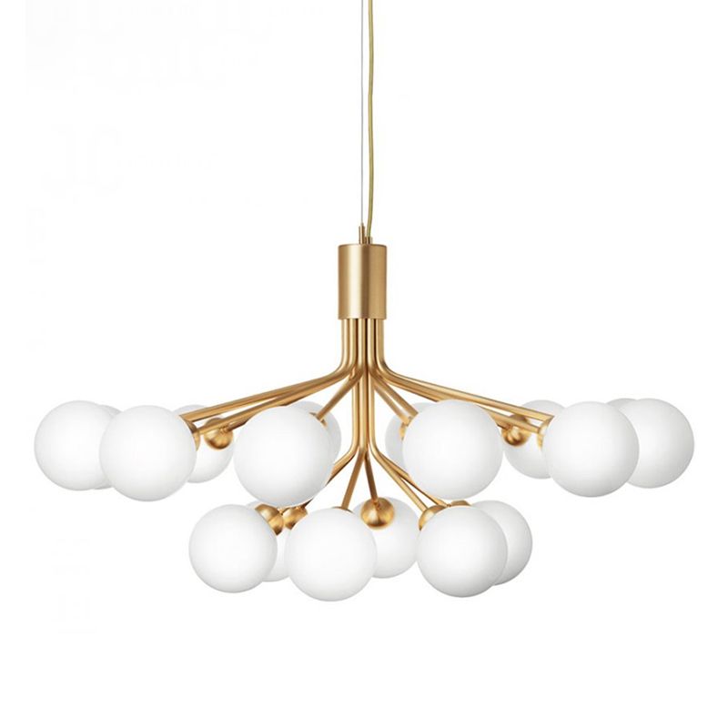 Modern Style Chandelier Light Fixture Globe Shape White Glass Pendant Light
