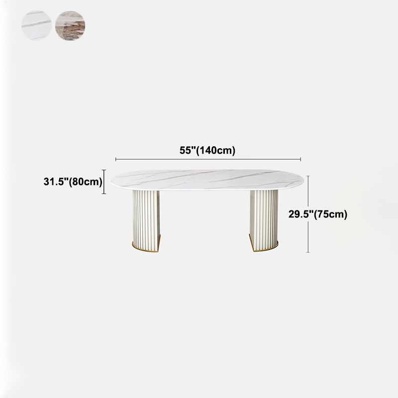 Ovale gesinterde steen witte toon eettafel moderne dubbele voetstuk tafel voor eetkamer