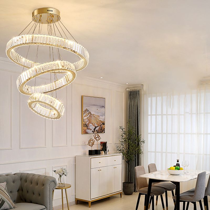 Round Shape Crystal Chandelier Modern Stainless Steel Down Lighting Pendant for Study