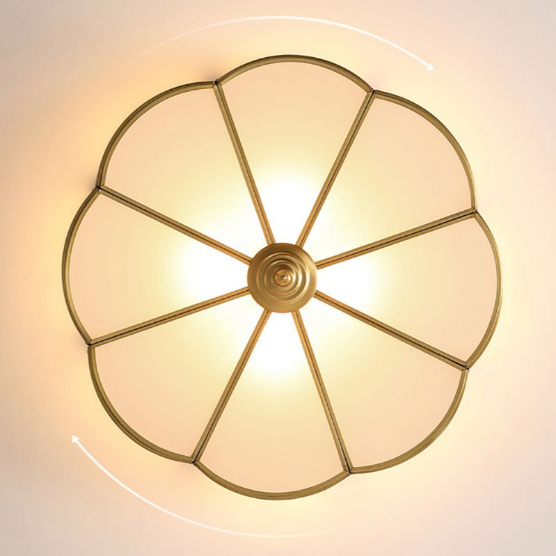 Plafonnier en verre à tambour doré, luminaire de plafond de Style Colonial pour salon