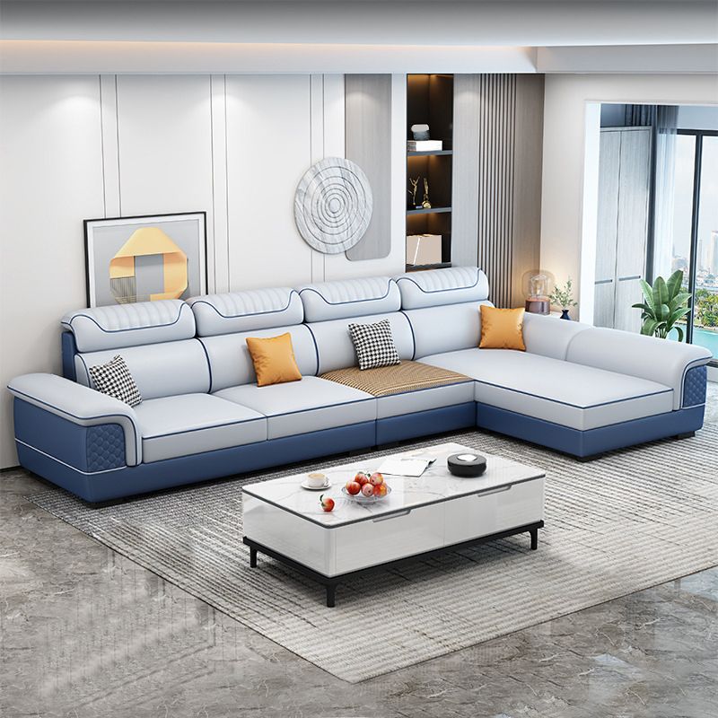 Pillow Top Arm Sewn Pillow Back Nordic Faux Leather Sofa with Chaise - 70.87" D