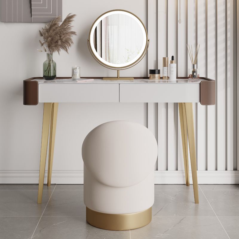 Faux Leather Makeup Vanity Desk Glam 2-Drawer Dressing Table