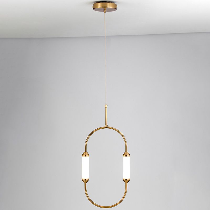 Oblong Metal Hanging Lighting Simplicity LED Gold Pendant Light Fixture with Tube Acrylic Shade