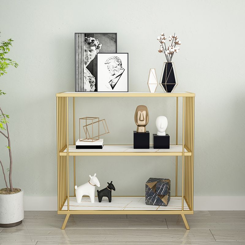 Modern Open Back Standard Bookshelf Wooden Bookcase in Gold for Study Room