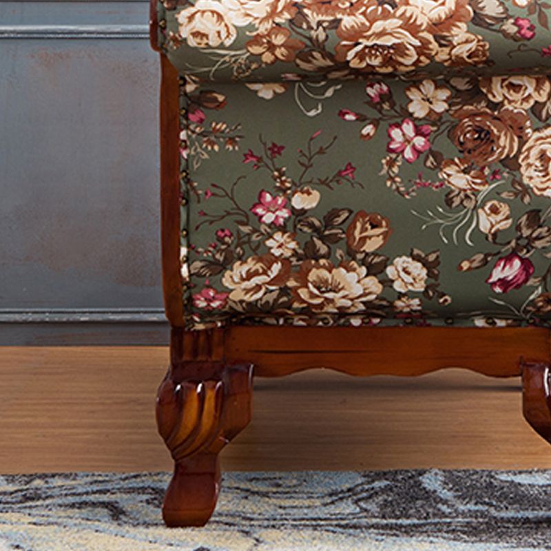 French Country Upholstered Chaise Lounge Couch One Armed Lounge Chair in Solid Wood