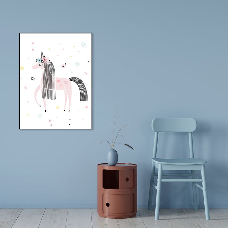 Cartoon Unicorn Canvas Print Pink Children's Art Wall Decor for Bedroom, Multiple Sizes
