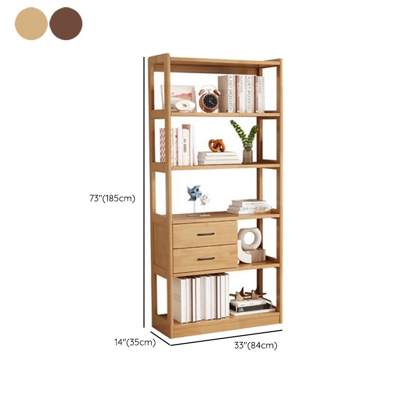 Modern Style Open Back Bookshelf Standard Wooden Bookcase with Drawers