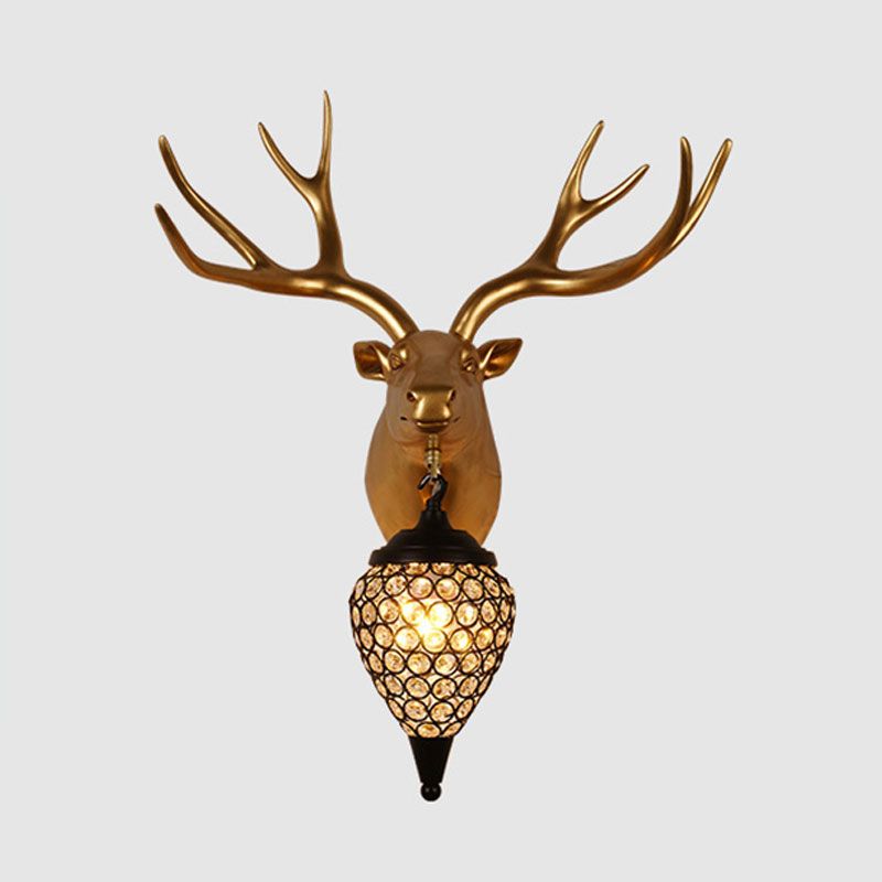 Metal Animal Wall Sconce Black Crystal Hollow Cone Shade Wall Light