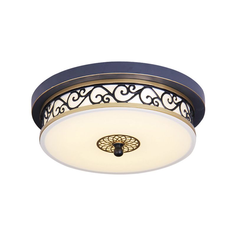 LED Living Room Ceiling Mounted Fixture Classic White Flush Light with Drum Frosted Glass Shade in White/Warm Light, 12"/16"/19.5" W