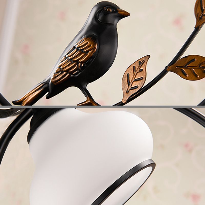 1 Light Bottle Shape Pendant Lighting Traditional Black Metal Hanging Light Fixture with Bird, 12"/16" Wide