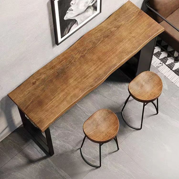 Industrial Style Bistro Bar Table Rectangle Wood Bar Table with Storage