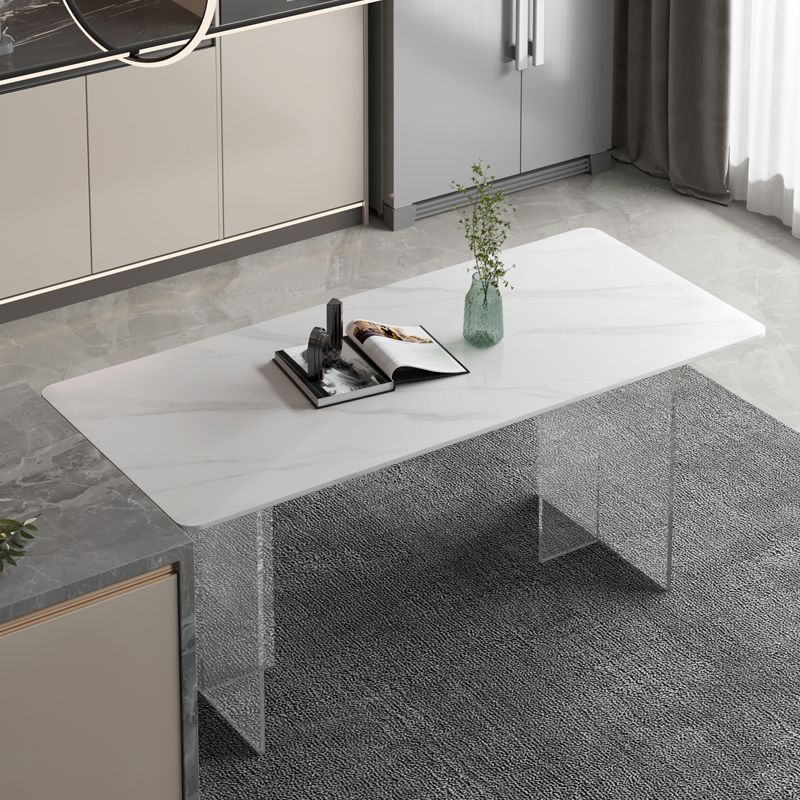 Mesa de comedor de piedra sinterizada Rectángulo de comedor moderno con base acrílica