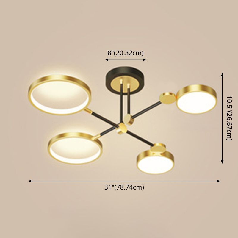 Candelabro de estilo metálico posmoderno, lámpara colgante Art Deco con anillo hueco de aluminio cepillado dorado para sala de estar