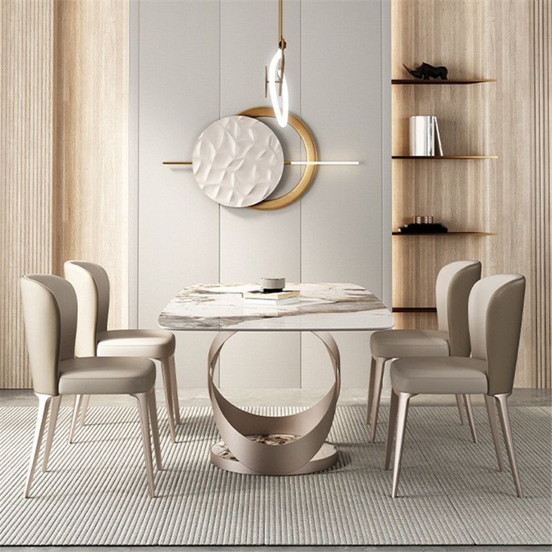 Luxurious Sintered Stone Top Dining Set Rectangle 1/4/5/7 Pieces Dining Room Table Set