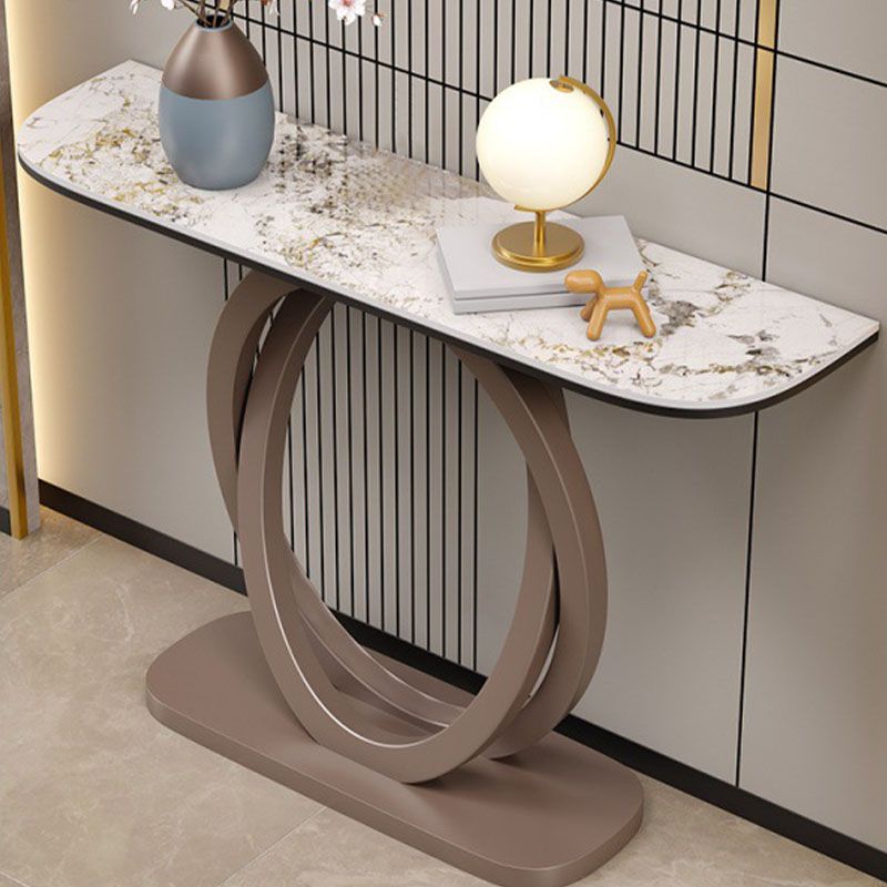 Contemporary Stone Accent Table Half Moon Sofa Console Table for Hall