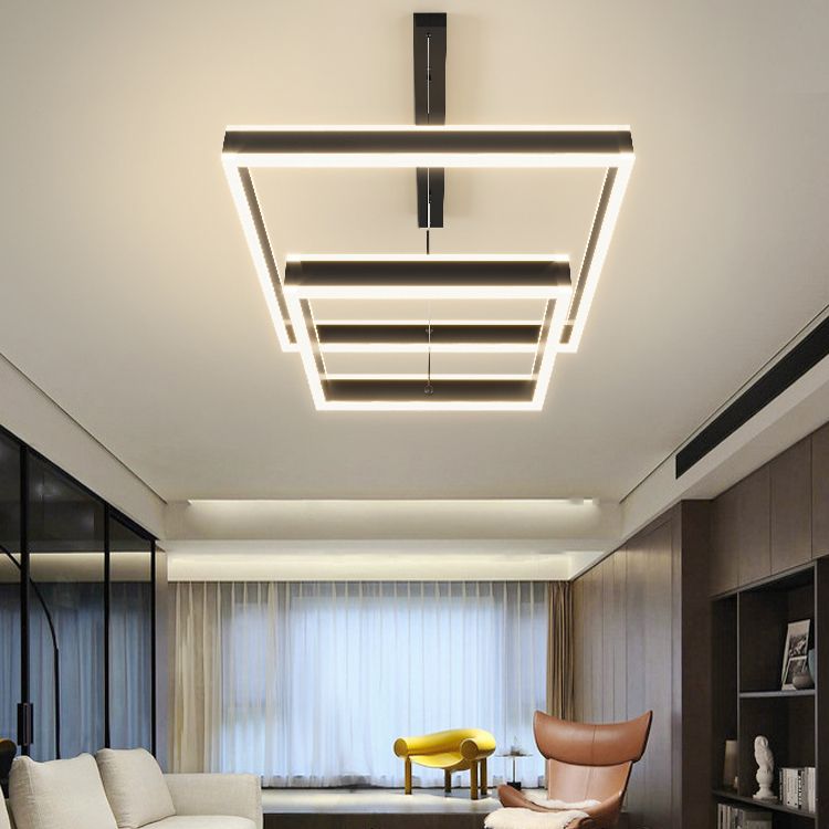 Luces de lámpara de araña de forma cuadrada moderna accesorios de iluminación de araña de metal en negro