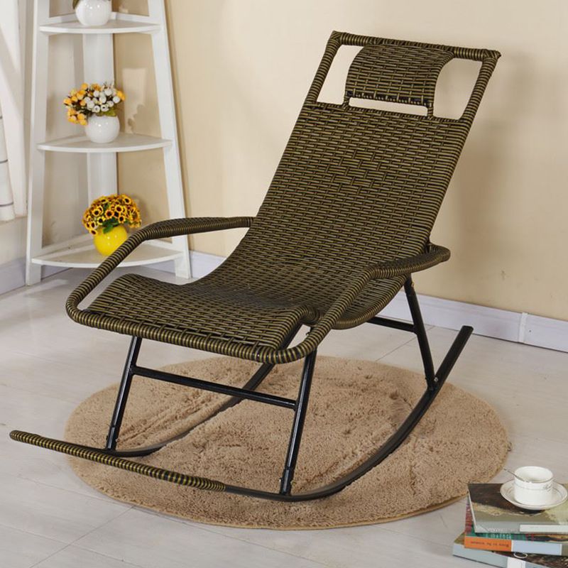Modern Spindle Rocking Chair Metal Frame Woven Rope Rocker Chair for Home